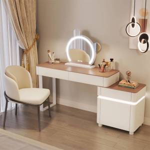 Solid Wood Nordic Style Bedroom Vanity With Ambient Light