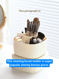 Rotating Makeup Brush Holder with Drawer - 360° Desktop Cosmetic Storage Box for Vanity White & Gold