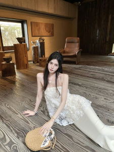 Beach Vacation Rose Embroidery 3D A-Line Gown Sequin Fish Tail Skirt Set Long Sleeveless High Waist Gown Summer Collection