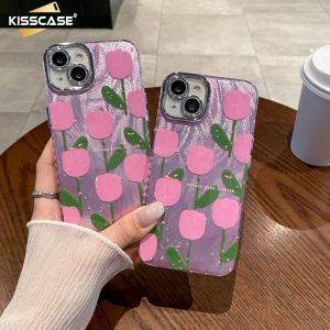 Kisscase Laser Đầy Màu Sắc Bronzing sợi lông Tulip Thích Hợp Cho Iphone15promax Di Động vỏ điện thoại Apple 14 Cao Cấp Cảm Giác 13 Cho Apple15 14 13 12 11 Pro Max Cover Quay Lại