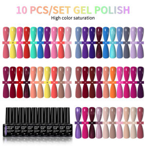 10pcs of Solid Color Gel Nail Polish for Long Pure Color Shine Suitable for Home And Salon Use Semi Permanent Soak Off Gel.