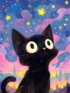 Starry Sky Black Cat Night Artwork Jigsaw Puzzle 1000PCS-50X70CM Stress Relief Puzzle Wall Art Decor Gift
