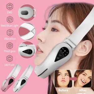 EMS Facial Lifting Massager Double Chin V Shape Lift Belt Red Blue Light LED Face Slimming Vibration Face Lift Devices Skin Care