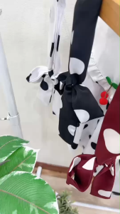 S22624  Set 3 ชิ้น เสื้อลายจุดปกเสื้อใหญ่ + กางเกงขายาว กับสายผูก