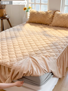 ผ้าคลุมเตียงแบบกระโปรงขนกระต่ายหนาป้องกันความหนาวในฤดูหนาว ผ้าคลุมเตียงแบบมีกระโปรงขอบลูกไม้แบบสองในหนึ่ง ผ้าฝ้ายผสมผ้าขนสัตว์