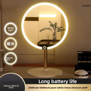 High-Quality LED Lighted Folding Desktop Makeup Mirror with Type-C Charging Rotation Function Portable Cosmetic Mirror