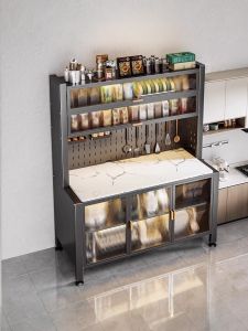 Modern Home Kitchen Multi-layer Cutting Board Table Operation Desk Rock Panel Microwave Oven Storage Cabinet Moisture-proof Waterproof Dust-proof