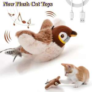 Flying Bird Cat Toy Interactive Cat Toys Rechargeable Chirping Flapping Bird(no Flying) Can Add Catnip Touch Activated Plush Toy