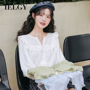 IELGY French Long Sleeve Shirt Womens Summer New Small Flying Sleeve Shirt Design All-match Elegant Top