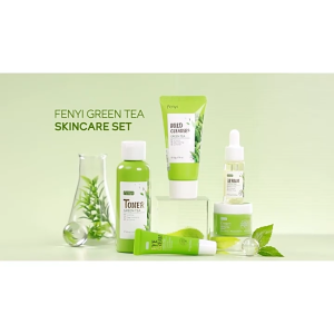 Green Tea Vegan Herbal Skincare 5pc Set Facial Kit Skin Oil Acne Control Shrink Pore Moisturizing Face Women Beauty Gift