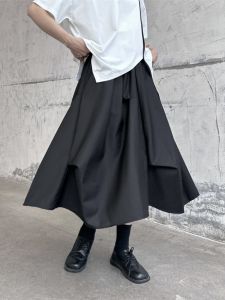 Dark Suit Style Asymmetrical Pleated Mini Skirt Womens Slimming Drapey A-Line Midi Skirt High Waist Korean Style Commute