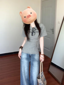 Áo Thun Tay Ngắn Cotton Nguyên Chất Ôm Vừa Vặn Cổ Tròn Màu Trơn Mùa Hè Cho Nữ Phong Cách Retro Mỹ