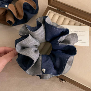 Korean Style Double Layer Blue Denim Hair Ties Womens Premium Feeling Bun Hair Accessories Small Audience Head Ropes Hair