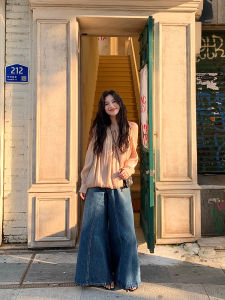 DaqianwithU High Waist Wide Leg Denim Jeans Womens Straight Leg Washed Pants Tapered Construction Spring 2025 Collection