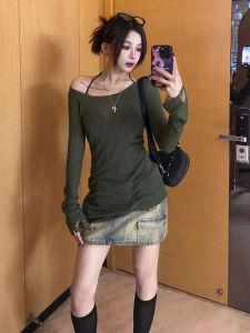 เสื้อสเวตเตอร์ถักเปิดไหล่ผู้หญิงบาง แขนยาว ทรงสลิมฟิต เสื้อชั้นใน ดีไซน์เก๋ไก๋ สไตล์ลำลอง ฤดูใบไม้ร่วง 2023