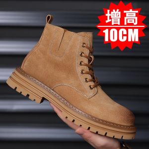Invisible Heightening Mens 10cm Genuine Leather High-Top Casual High-End Thick Bottom Heightening Workwear Martin Leather Boots