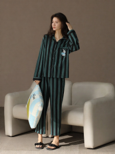 me home wear | New Long Sleeve Pure Cotton High-Grade Striped Pajamas
