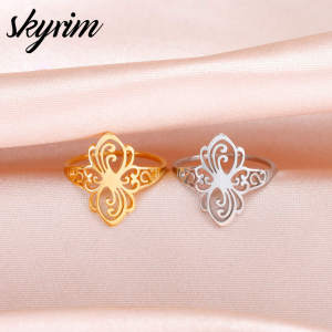 แหวนรูปผีเสื้อ SKYRIM ไทเทเนียมสแตนเลสแหวนเหล็กแฟชั่นอินเทรนด์เครื่องประดับสำหรับผู้ชายผู้หญิง