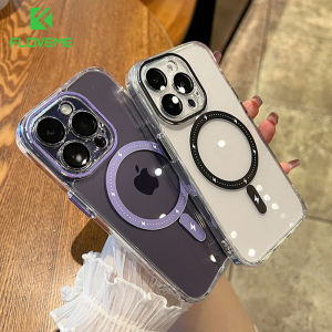 FLOVEME Magsafe Clear Acrylic Hard Phone Case For iPhone 14 13 12 Pro Max With Glass Full Lens Protection Wireless Charging Anti-yellowing Shockproof Back Cover For iphone 14 13 12