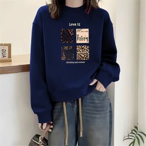 เสื้อสเวตเตอร์คอตตอนคอกลมสำหรับผู้หญิง ทรงหลวม แขนยาว ปกติ ฤดูใบไม้ร่วง/ฤดูหนาว เสื้อผ้าทำงานสไตล์เกาหลี