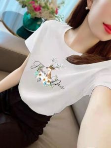 หลวม Fit Vintage สไตล์อเมริกันผ้าไหมน้ําแข็งแขนสั้นเสื้อยืดผู้หญิงแฟชั่นลดอายุ High-End สวยเสื้อชีฟอง