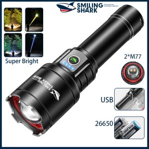 Smiling Shark Rechargeable Flashlight Yellow White 2IN1 Super Bright Flash Light Led M77 8400LM Long Shot 1000m Outdoor Waterproof SD7004