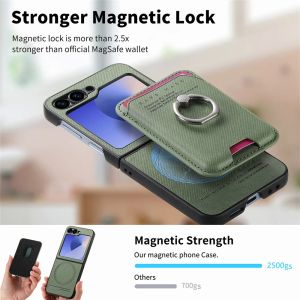 Phone Case for Samsung Galaxy Z Flip 6 5 4 Flip6 Flip5 2 in 1 Detachable Magnetic Wallet with Card Holder Ring Magnetic Cover