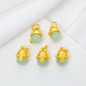 Traditional Gold Plating Cat Charm Pendant DIY Bracelet Necklace Material Accessories Three Color Zircon Wealth Attracting Cat