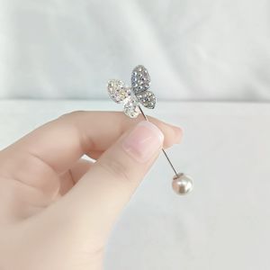 SO SEOUL Caria Butterfly Aurore Boreale Austrian Crystal Metal Lapel Pin with White Pearl Brooch