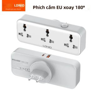 LDNIO | Ổ Cắm Điện Xoay Đa Năng LDNIO Với 3 Ổ Cắm AC Và Cổng USB C A Hỗ Trợ Sạc Nhanh Tương Thích Với Phích Cắm UK EU US