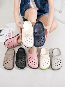 Womens Summer Outdoor Wear Anti-Slip Odor Resistant Thick Bottomed Toe Covering Beach Sandals Casual Hollow out Slip-On Shoes