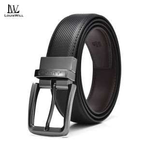 LouisWill Men Belt Outdoor Simple Belt Pin Buckle Belt Rotating Buckle Fiber Leather Waistband Double-Sided Two-Color Belt Youth Jeans Suit Pants Belt Simple Nice Waistband