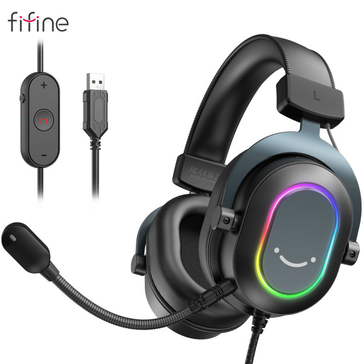 Fifine Dynamic RGB Gaming H6 Headset with Mic Over-Ear Headphones  Surround Sound PC PS4 PS5 EQ Options Game Movie Music
