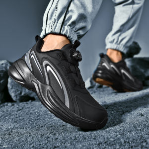 Giày Thể Thao Mặt Da Chống Nước Mẫu Mới Mùa Thu Giày Chạy Bộ Thanh Thiếu Niên Cỡ Lớn Chống Trượt Dây Giày Không Buộc Dây Không Buộc Nút Xoay Cho Nam