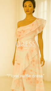 เดรสปาดไหล่ลายดอกไม้และลายทางสีชมพู_SecondhanD_SP056