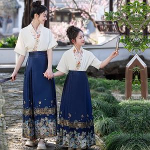 MPW | ชุดเด็กผู้หญิงสไตล์จีนโบราณ ชุดแม่และลูก ชุดรับประทานอาหารแบบใหม่ แขนสั้น ฤดูร้อน 2025 ชุดฮันฟู