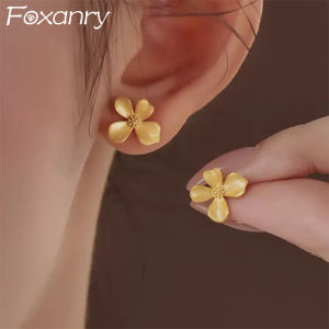 Foxanry Flower Geometric Stud Earrings For Women Girls Minimalist Ethnic Fashion Elegant Prevent Allergy Birthday Jewelry Gifts
