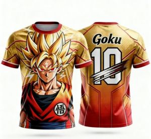 Bandai | Summer 2026 Dragon Ball Wukong "Super Saiyan" # 10 Fade Gold and Red Football Theme 3D Print Breathable T-shirt Adult Family Top