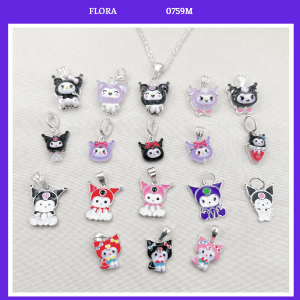 FLORA 0759M - [Có bán lẻ] Vòng cổ dây chuyền bạc hình Kuromi màu tím đen đỏ hồng dành cho bé gái