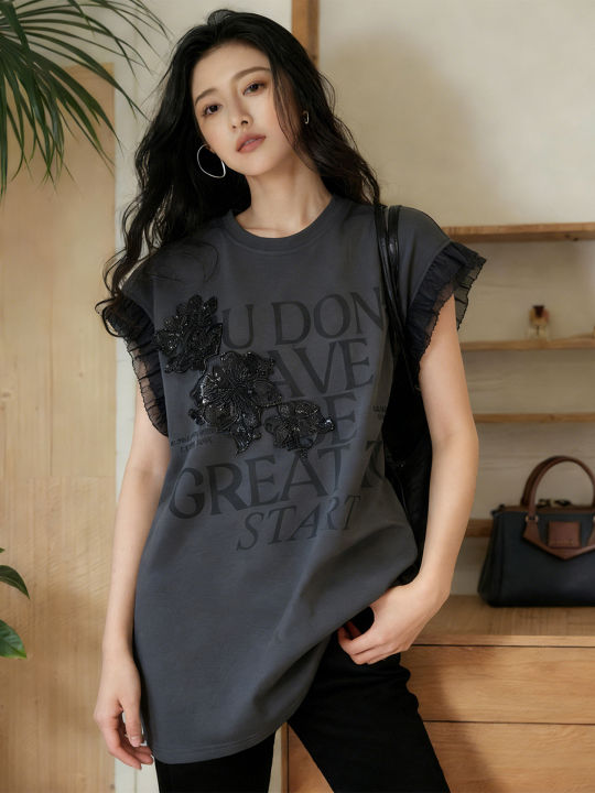 QIANCHENGBEINA | เสื้อยืดแขนสั้นตกแต่ง | Lazada.co.th