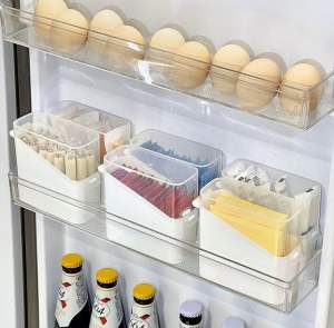 Snap-on Flip-top Plastic Transparent Organizer Box Fridge Tea Bags Cheese Small Items Storage Box Portable Food Container Transparent Fridge Side Door Fresh-Keeping Box