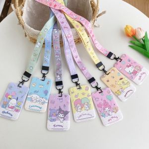 Cartoon Sanrio Series Rope Card Holder Cute Cinnamoroll Sliding ID Card Protector Student Bus Card Campus Card Holder