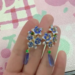 Huitan Hoa Xanh Men Tòn Ten Bông Tai Nữ Mạ Vàng Hợp Thời Trang Trang Sức Cao Cấp Cho Tiệc Cưới Những Dịp Lãng Mạn