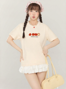 Gbiaior | Skin-Whitening Cool Stylish Apricot T-Shirt with Fruit Print
