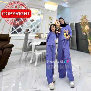 Couple Setelan LABUBU Ibu dan anak Perempuan 2-12 tahun Lengan 3/4 bahan crincle airflow Cargo Kargo polos