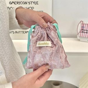 Velvet Lace Edge Drawstring & Corduroy Material Storage Bags