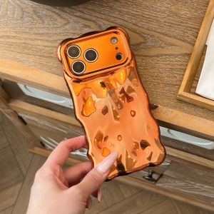 เคสโทรศัพท์ iPhone Air 11 12 13 14 15 16 17 Pro Max ลายคลื่นน้ำ 3 มิติ สีส้มสดใส เนื้อนิ่ม ป้องกันเต็มรูปแบบ ผิวมันเงา
