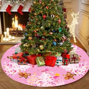 VIKAMA Round Pink Gingerbread Man Christmas Tree Skirt Indoor Outdoor Holiday Decor Christmas Tree Skirt Pad Christmas Decor