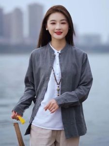 Mens Cotton Linen Long Sleeve Shirt Casual Solid Color Loose Fit Summer New Style Artistic Outerwear Breathable Thin Fabric