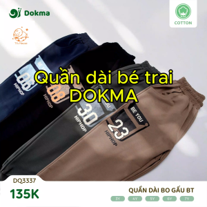 Quần dài bo gấu cotton da cá - nỉ tổ ong dày vừa cao cấp DOKMA cho bé trai (3-7Y) (DQ3337 - DQ1963)